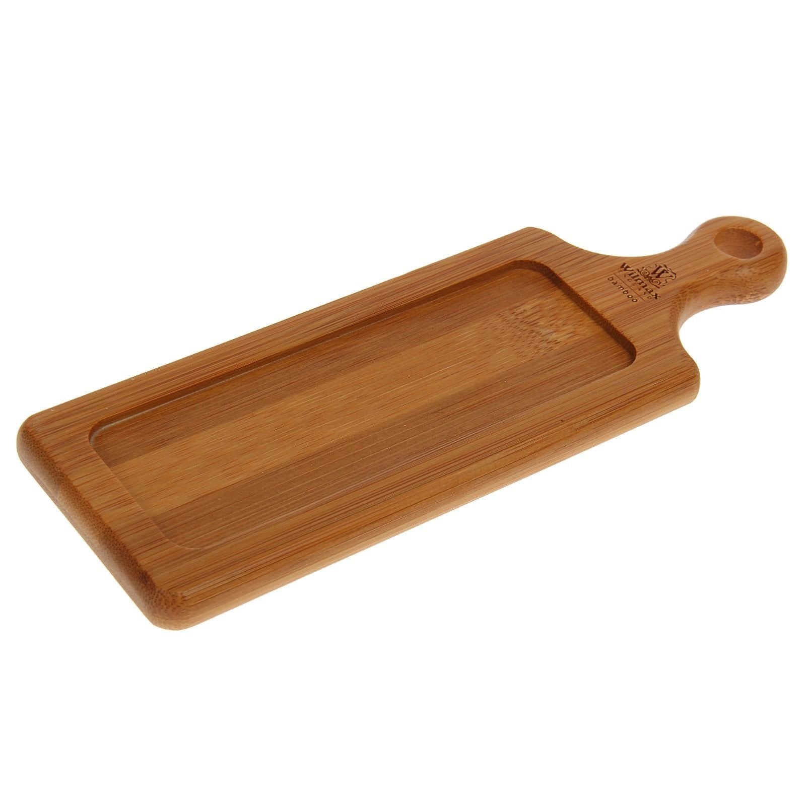 Rectangular organic bamboo serving tray with handle for appetizers and barbecue sides — view 4
