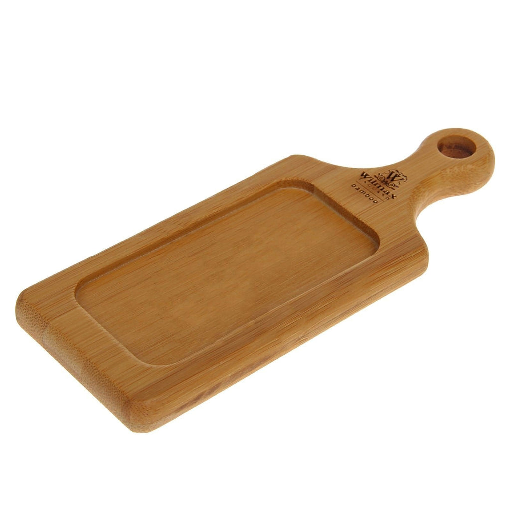 Rectangular natural bamboo serving tray with handle for presenting small appetizers and side dishes — view 4