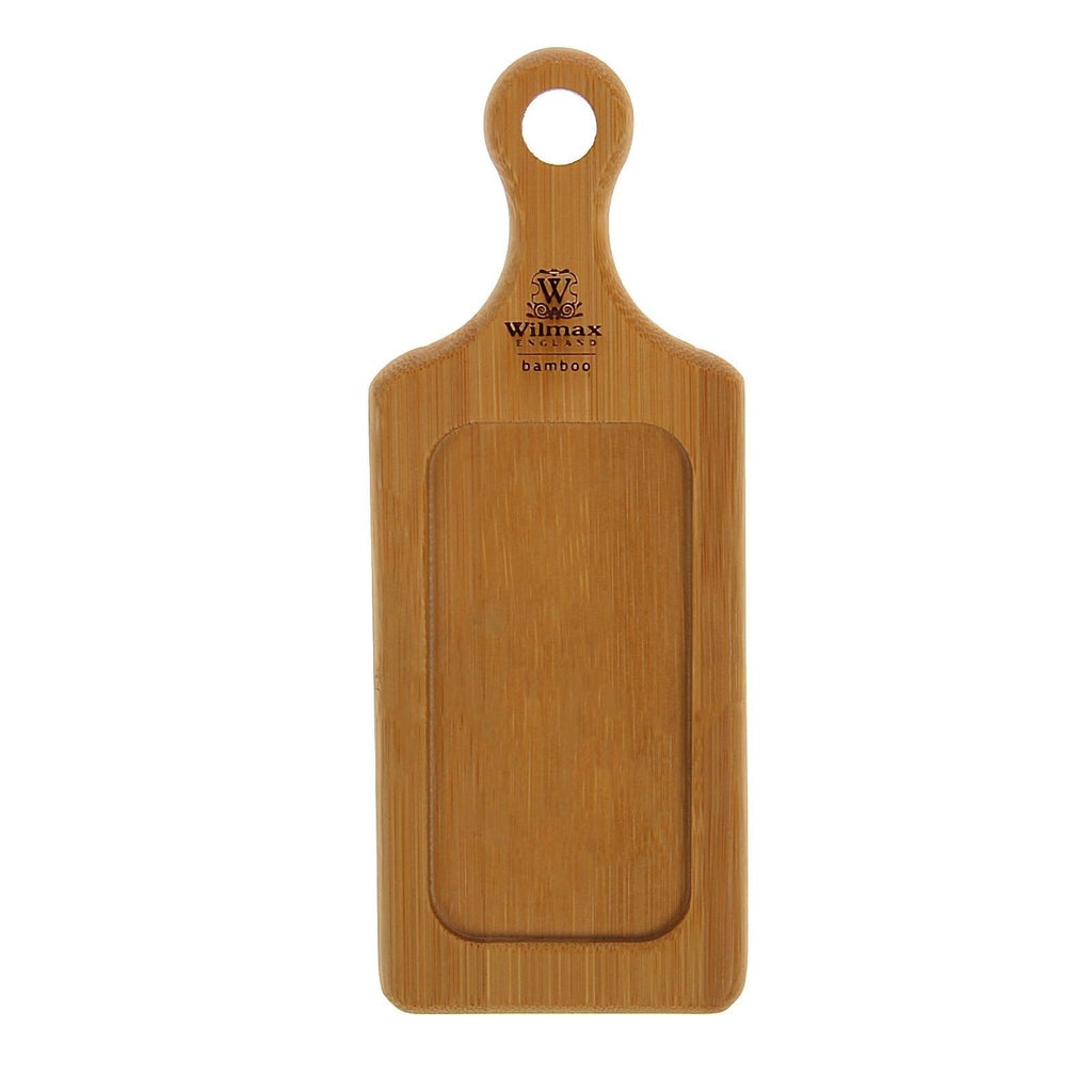 Rectangular natural bamboo serving tray with handle for presenting small appetizers and side dishes — view 2