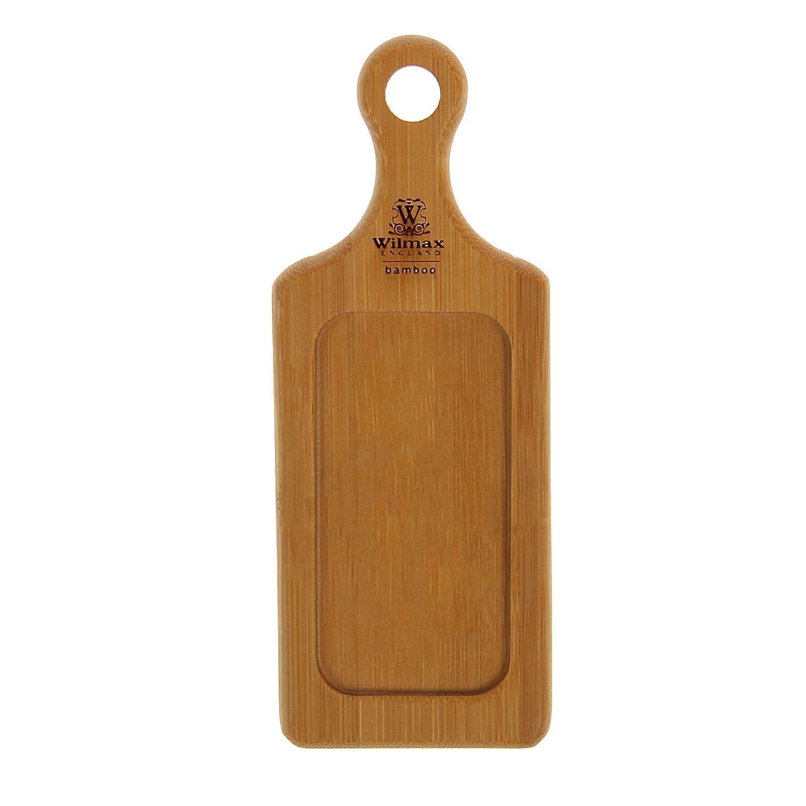 Rectangular natural bamboo serving tray with handle for presenting small appetizers and side dishes — view 2