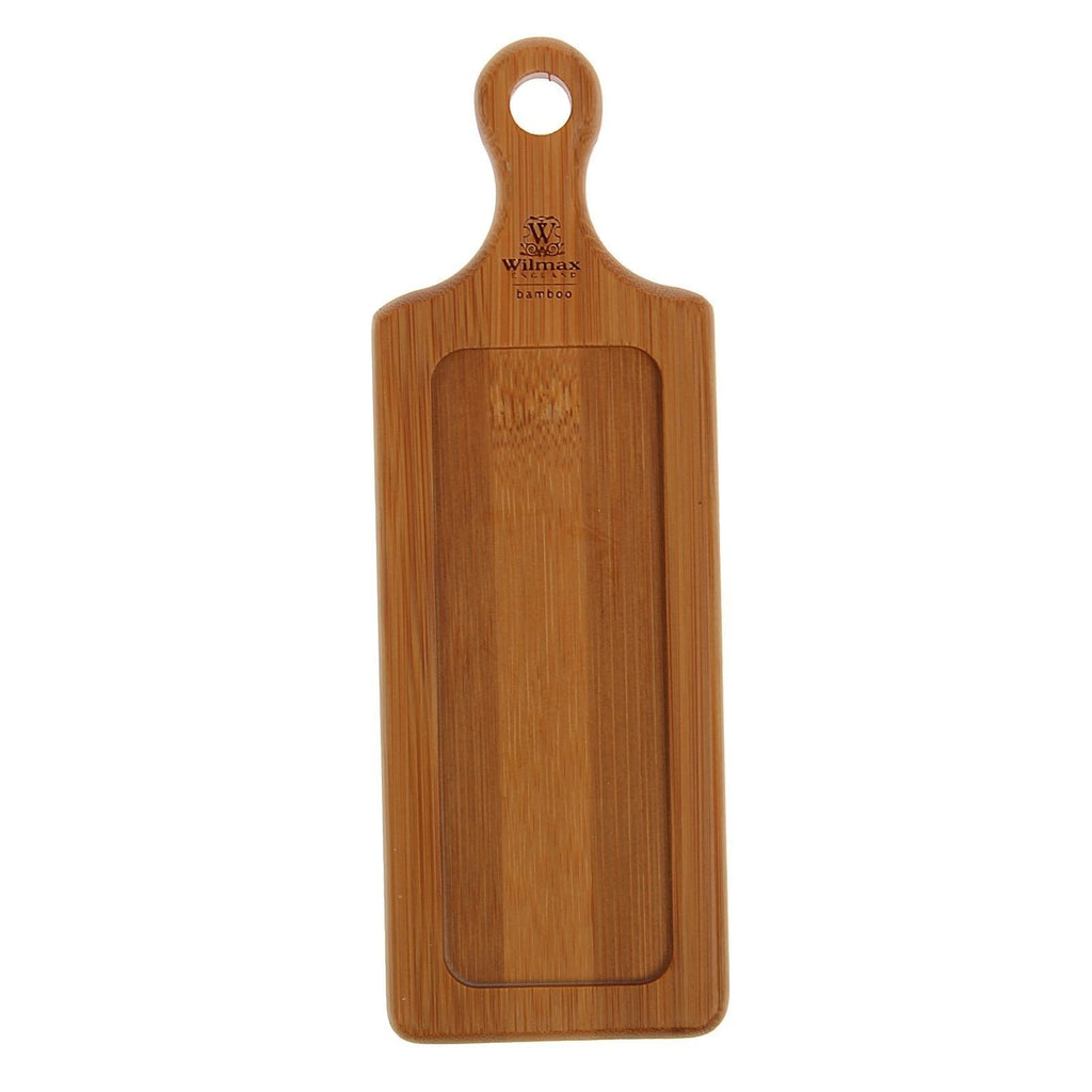 Rectangular organic bamboo serving tray with handle for appetizers and barbecue sides — view 2
