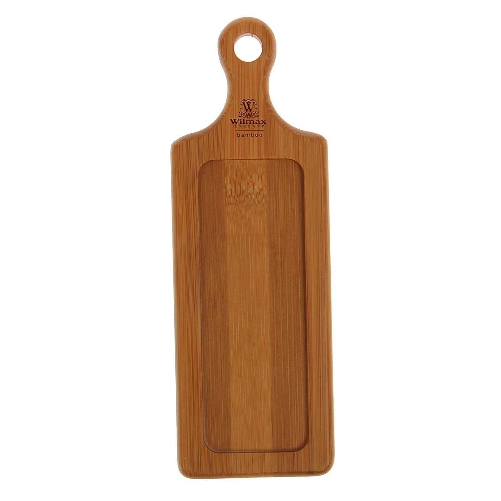 Rectangular organic bamboo serving tray with handle for appetizers and barbecue sides — view 2