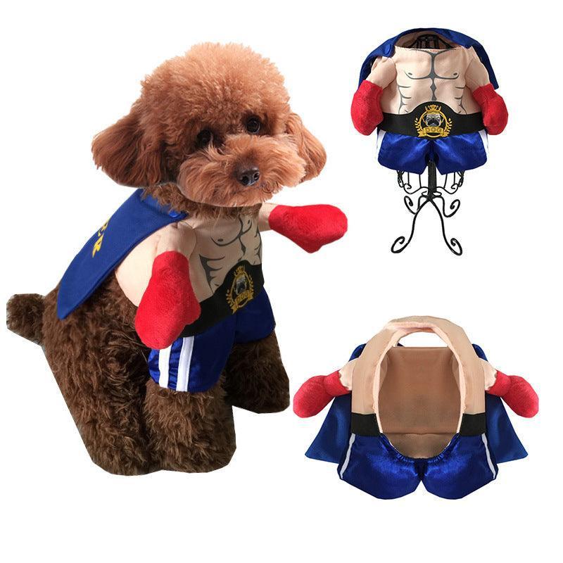 Boxer brawler Halloween dog costume made of cotton fabric featuring a colorful boxing champion design — view 4