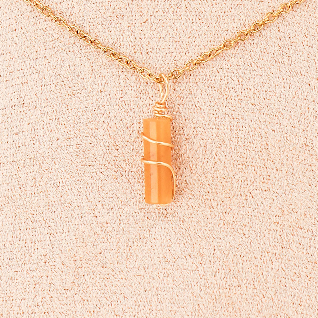 Plum blossom jade mini pillar pendant necklace displayed on a leather cord or gold chain — view 4