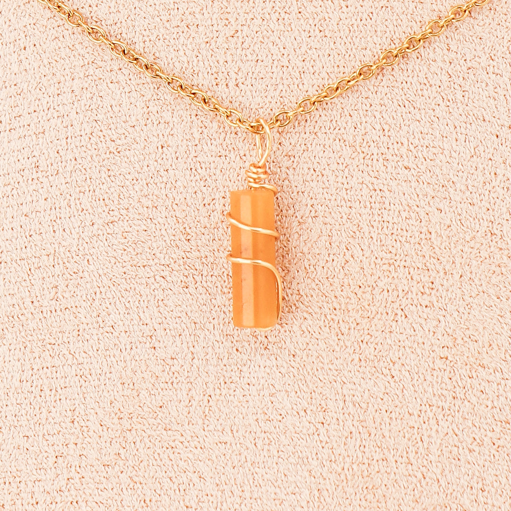 Plum blossom jade mini pillar pendant necklace displayed on a leather cord or gold chain — view 4
