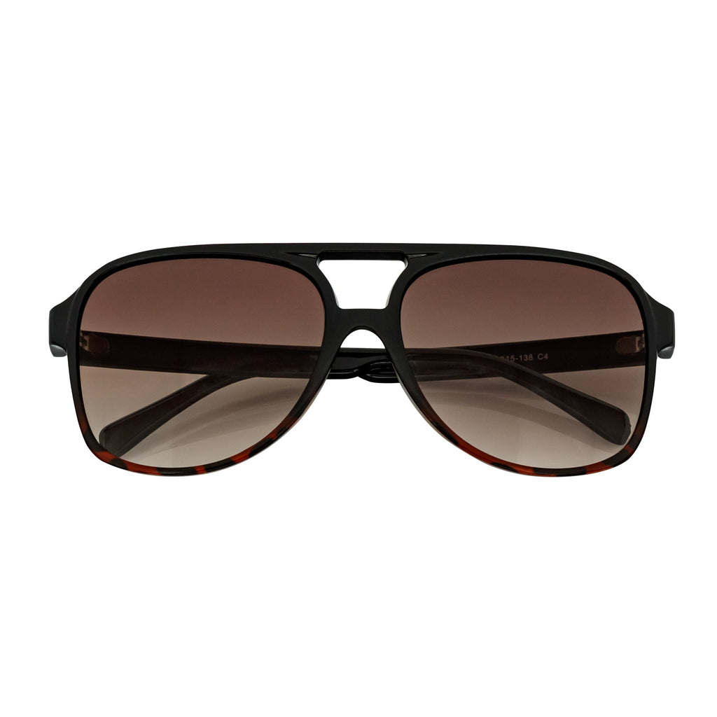 BRASCO - Large Flat Top Aviator Sunglasses Black-Tortoise Amber Fade-0