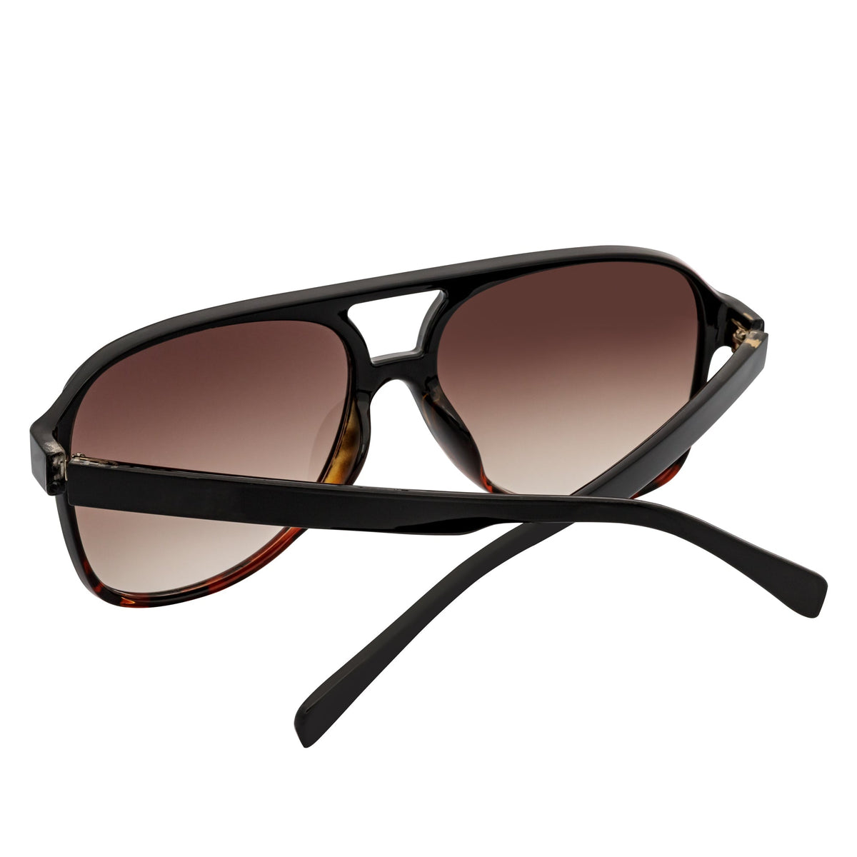 BRASCO - Large Flat Top Aviator Sunglasses Black-Tortoise Amber Fade-4
