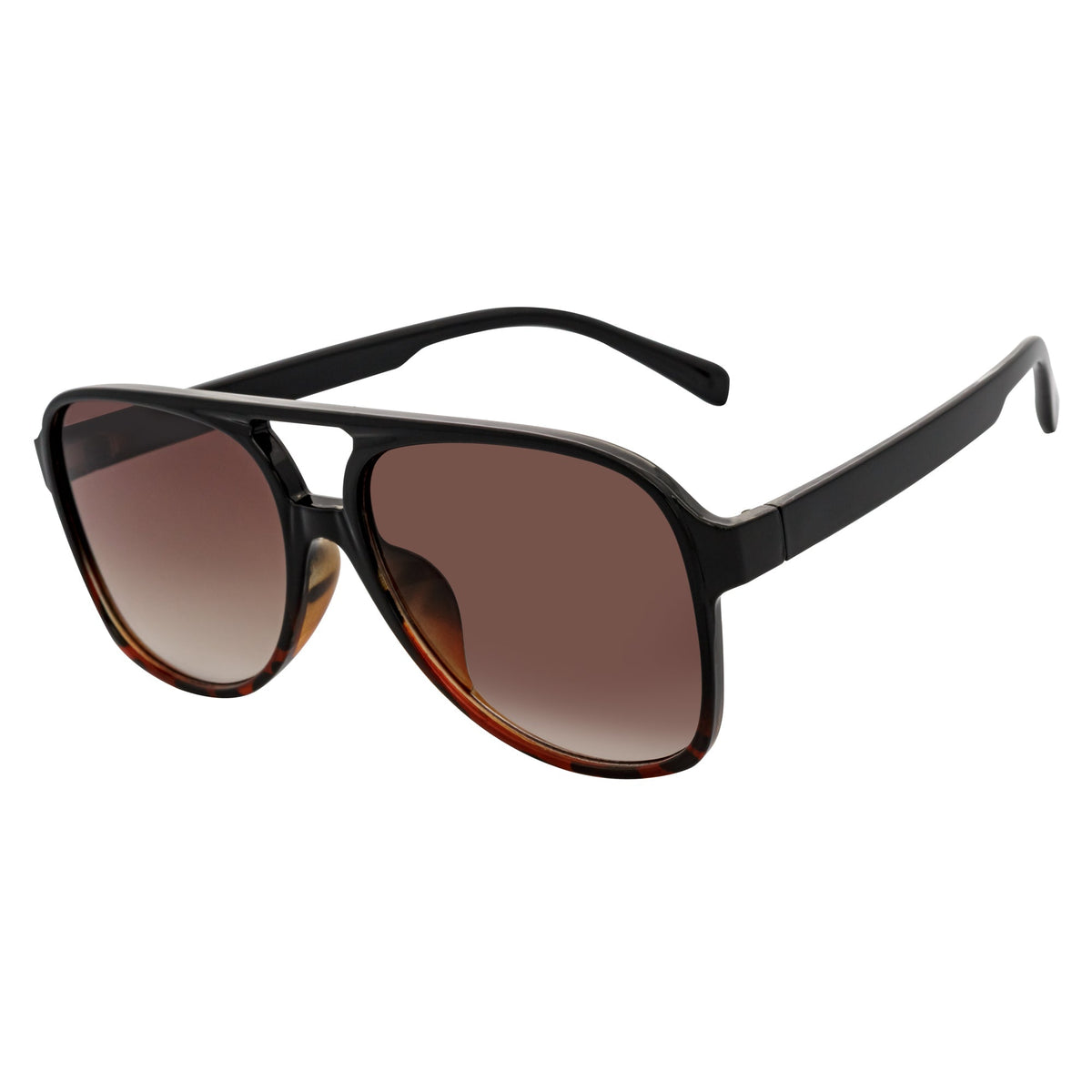 BRASCO - Large Flat Top Aviator Sunglasses Black-Tortoise Amber Fade-1