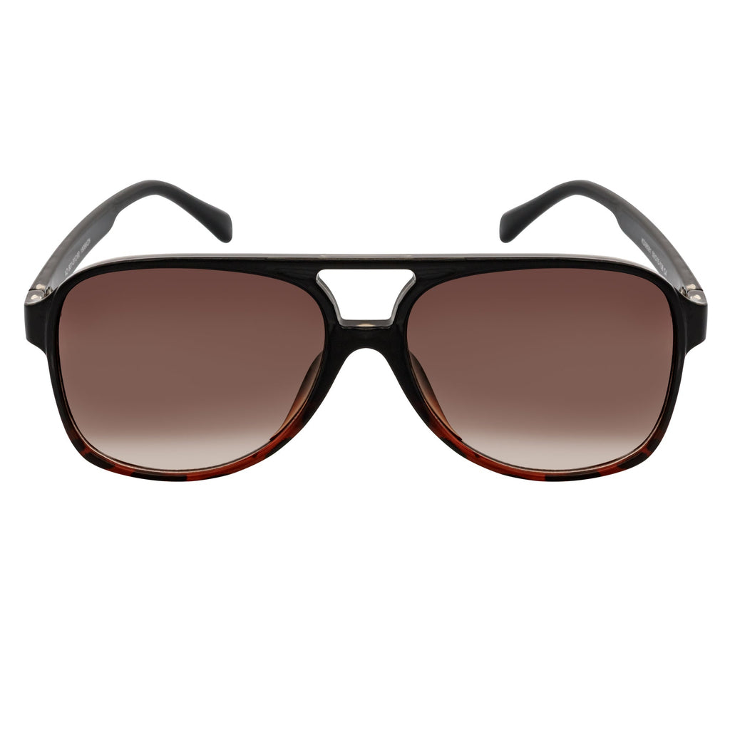 BRASCO - Large Flat Top Aviator Sunglasses Black-Tortoise Amber Fade-2