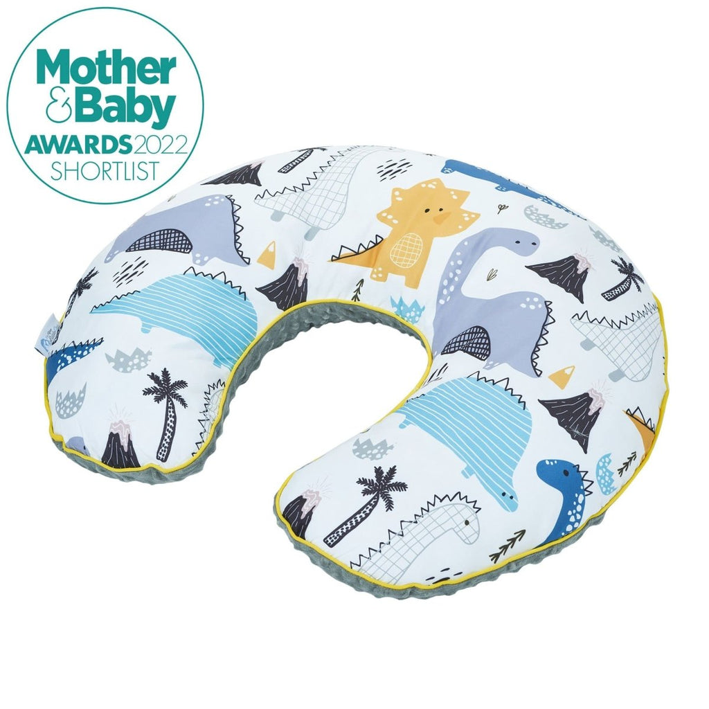 Dino print C-shape nursing pillow with breathable cotton cover for breastfeeding and maternity support — view 2