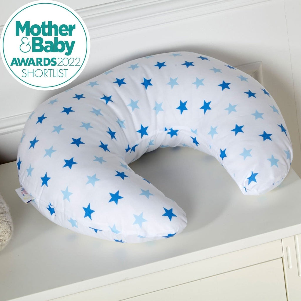 Little star blue breastfeeding maternity nursing pillow with an ergonomic curved shape for babies. — view 3