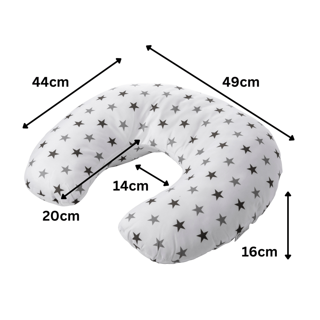 Pixie print maternity nursing pillow with an ergonomic C-shape and washable cotton cover — view 3