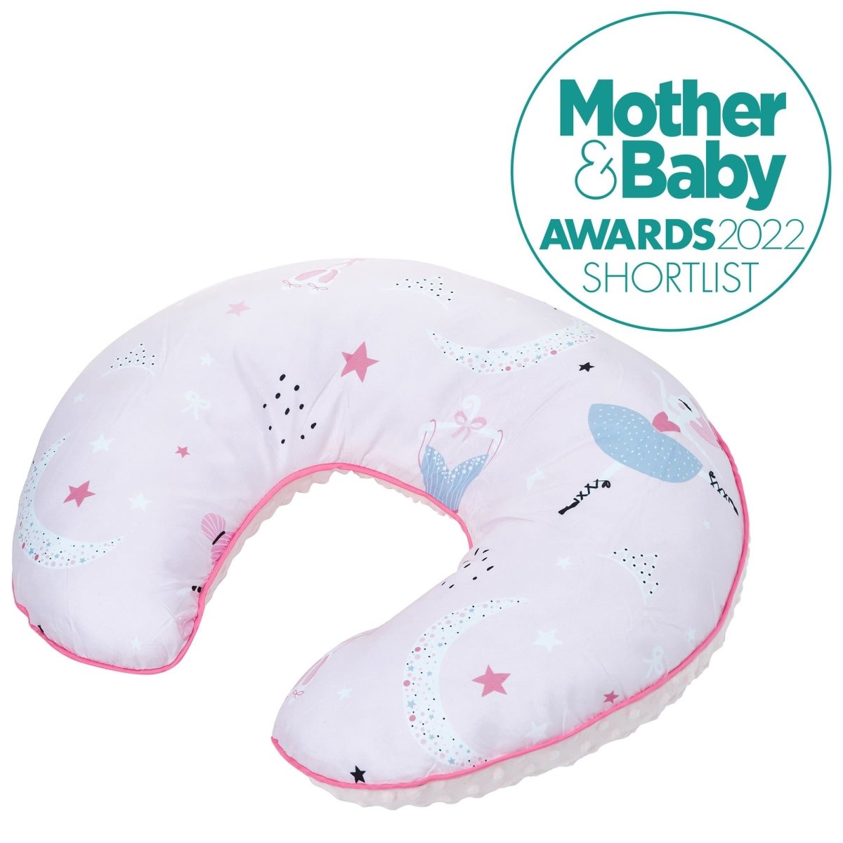 Pixie print maternity nursing pillow with an ergonomic C-shape and washable cotton cover — view 2