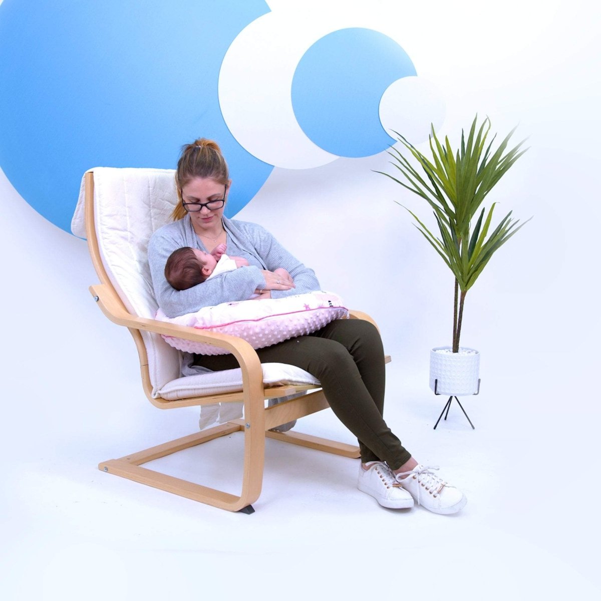 Pixie print maternity nursing pillow with an ergonomic C-shape and washable cotton cover — view 5