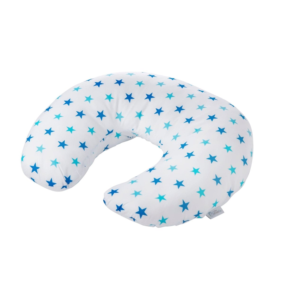 Light blue breastfeeding nursing pillow cover with white star pattern and secure side zipper closure — view 3