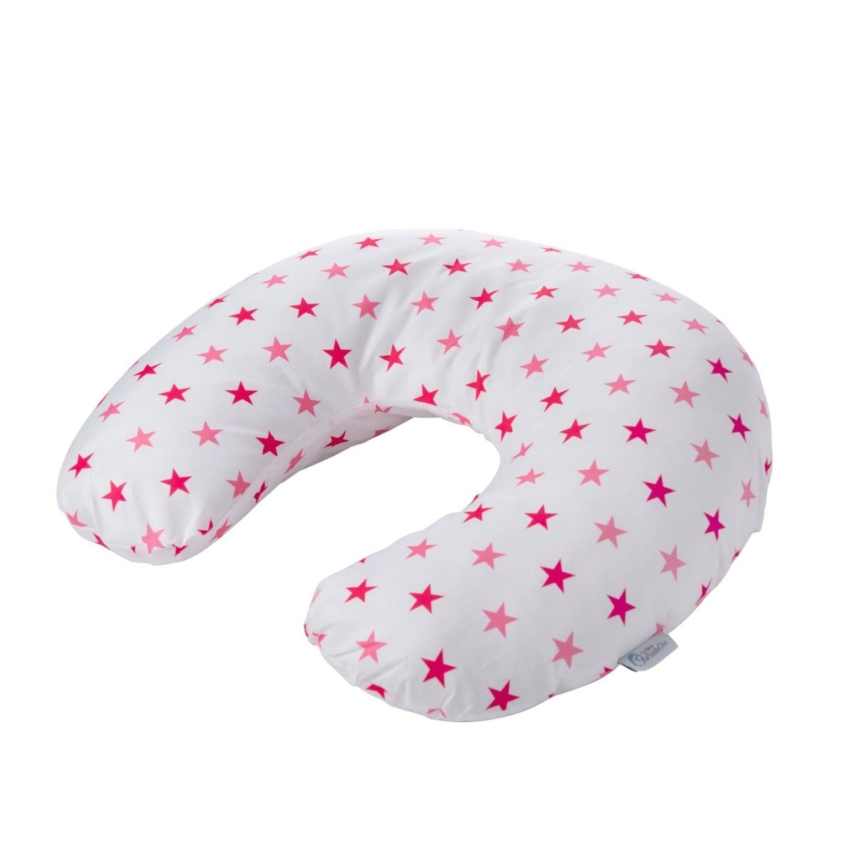 Soft pink breastfeeding nursing pillow cover featuring a delicate white star pattern and zipper — view 5