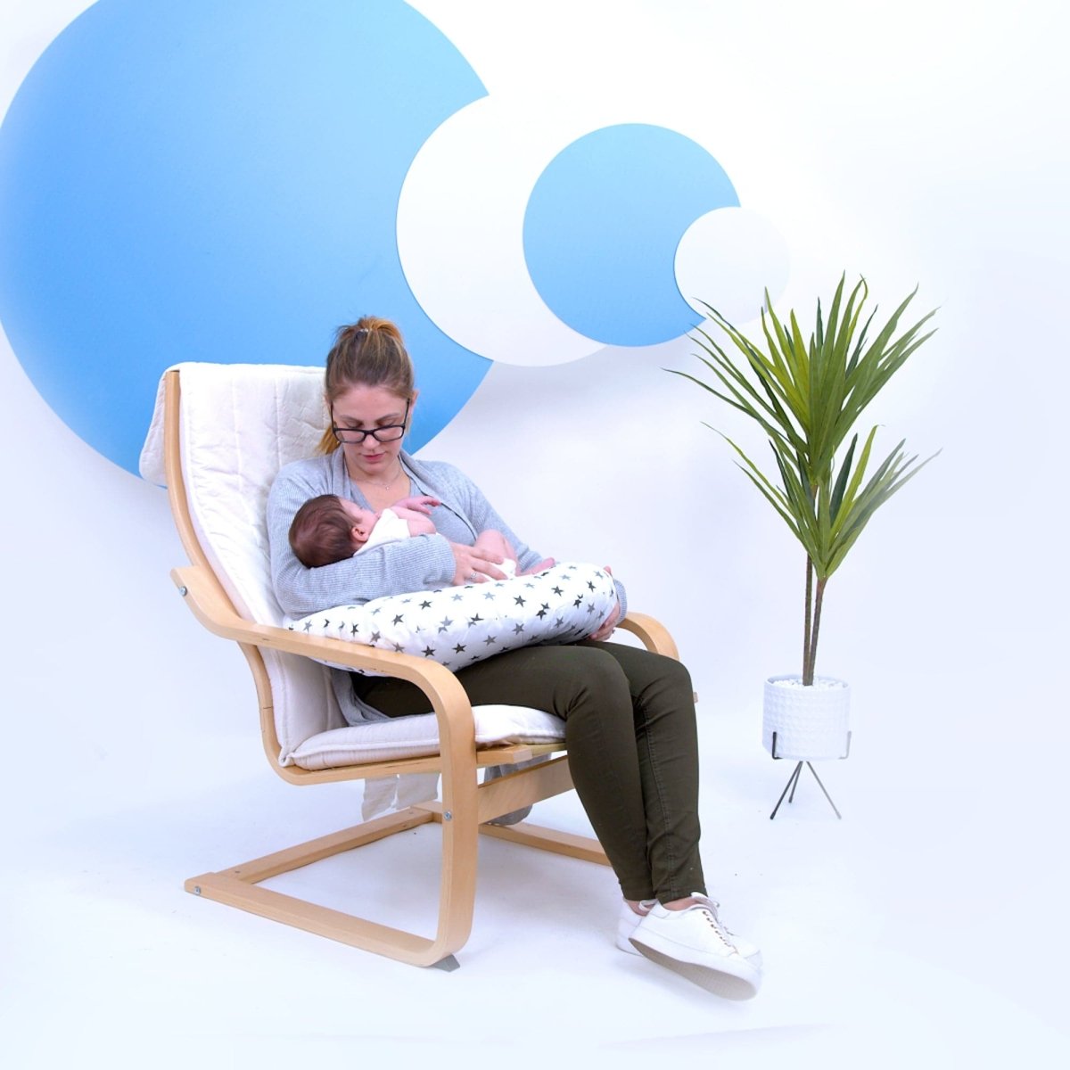 Silver twinkle breastfeeding nursing pillow cover featuring a delicate star pattern and soft, comfortable fabric — view 4