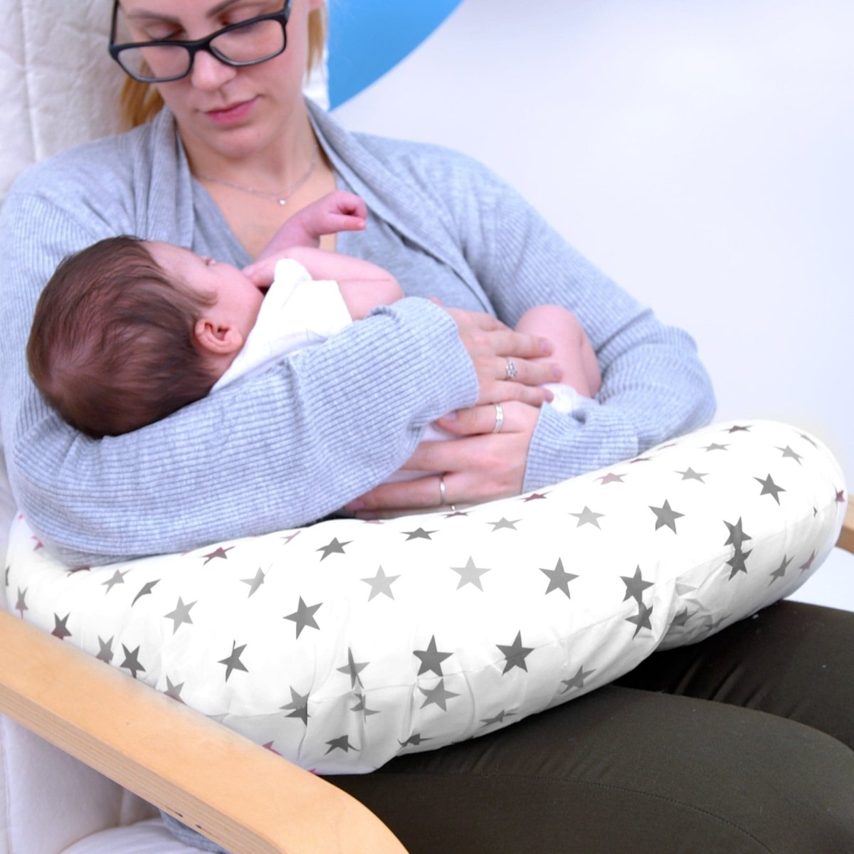 Silver twinkle breastfeeding nursing pillow cover featuring a delicate star pattern and soft, comfortable fabric — view 5