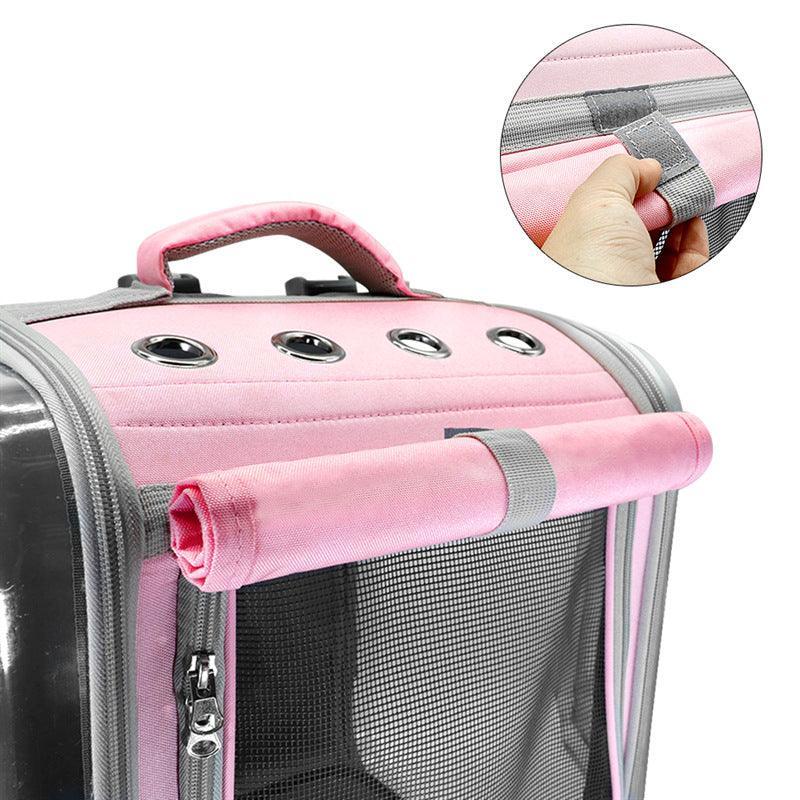 Pink and gray transparent bubble space capsule pet carrier backpack for cats and dogs — view 2