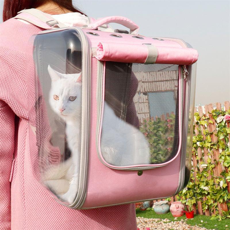 Pink and gray transparent bubble space capsule pet carrier backpack for cats and dogs