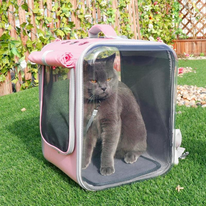Pink and gray transparent bubble space capsule pet carrier backpack for cats and dogs — view 4