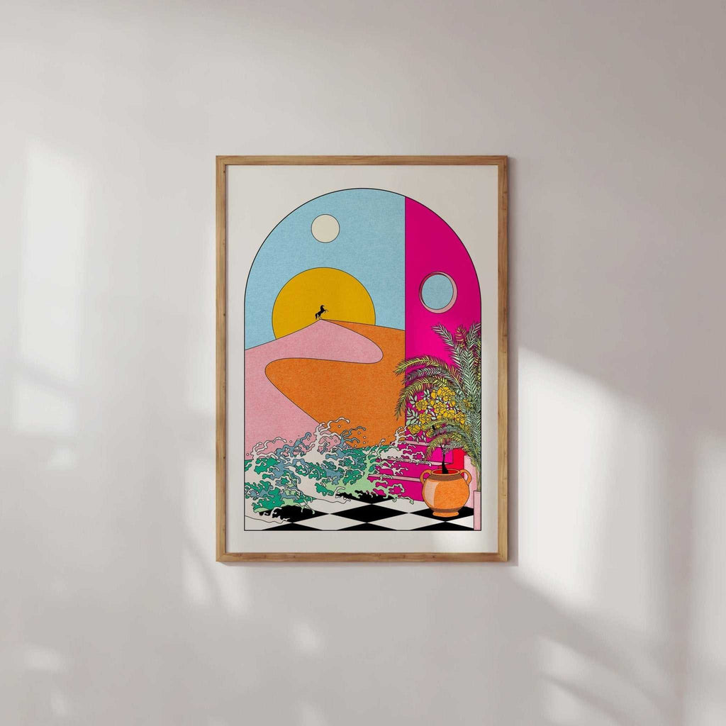 Brighter Days Ahead art print featuring a coastal sun and sea illustration on poster paper