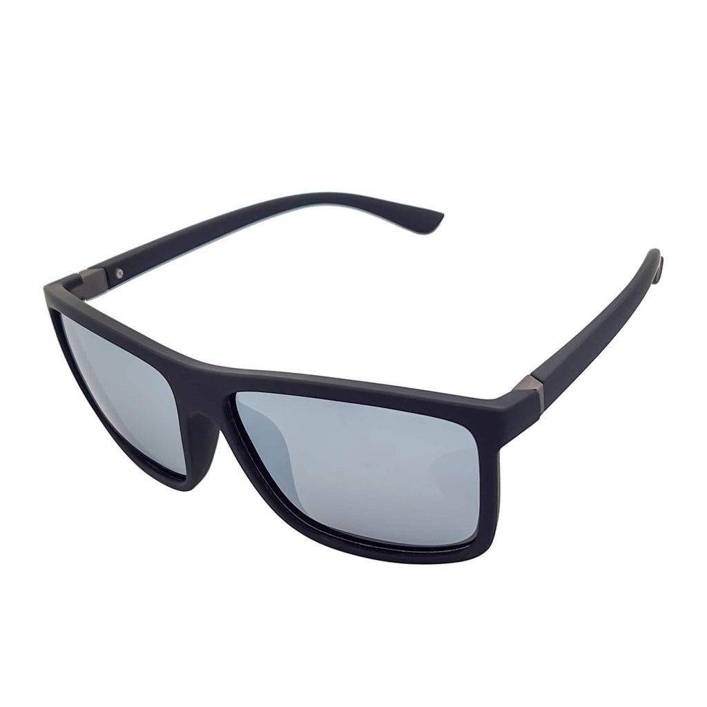 BRISTOL - Polarized Rectangle Sunglasses Soft Matte Black Silver Mirror-1