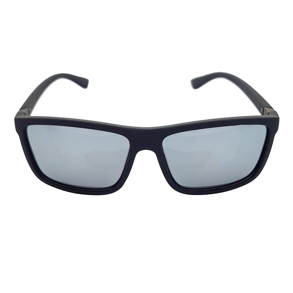BRISTOL - Polarized Rectangle Sunglasses Soft Matte Black Silver Mirror-2