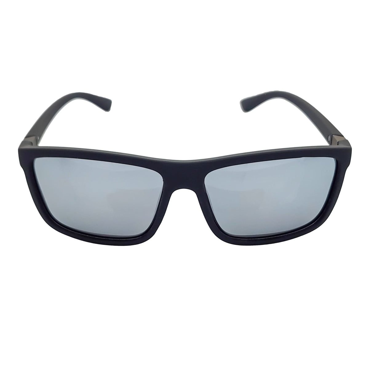 BRISTOL - Polarized Rectangle Sunglasses Soft Matte Black Silver Mirror-2