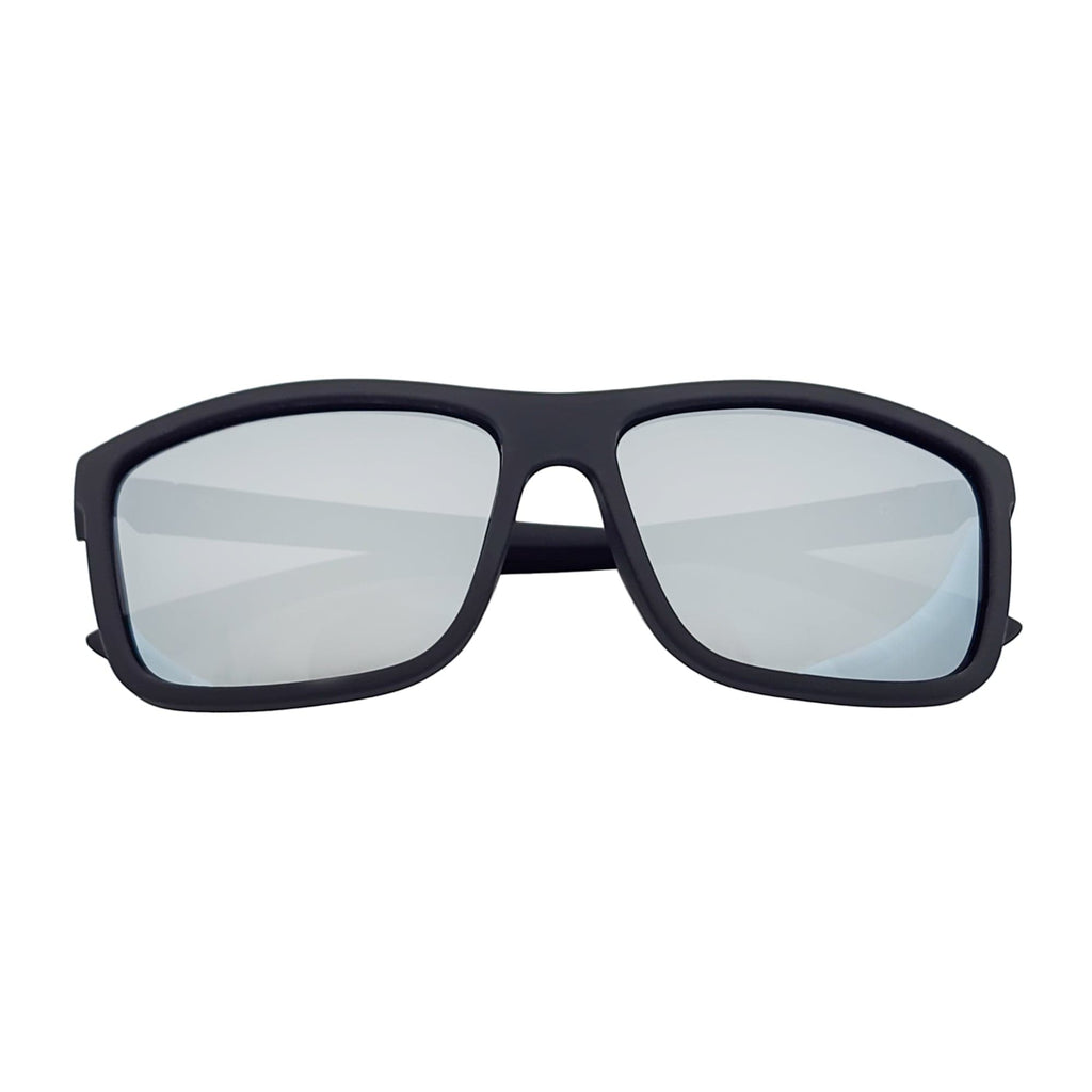 BRISTOL - Polarized Rectangle Sunglasses Soft Matte Black Silver Mirror-3