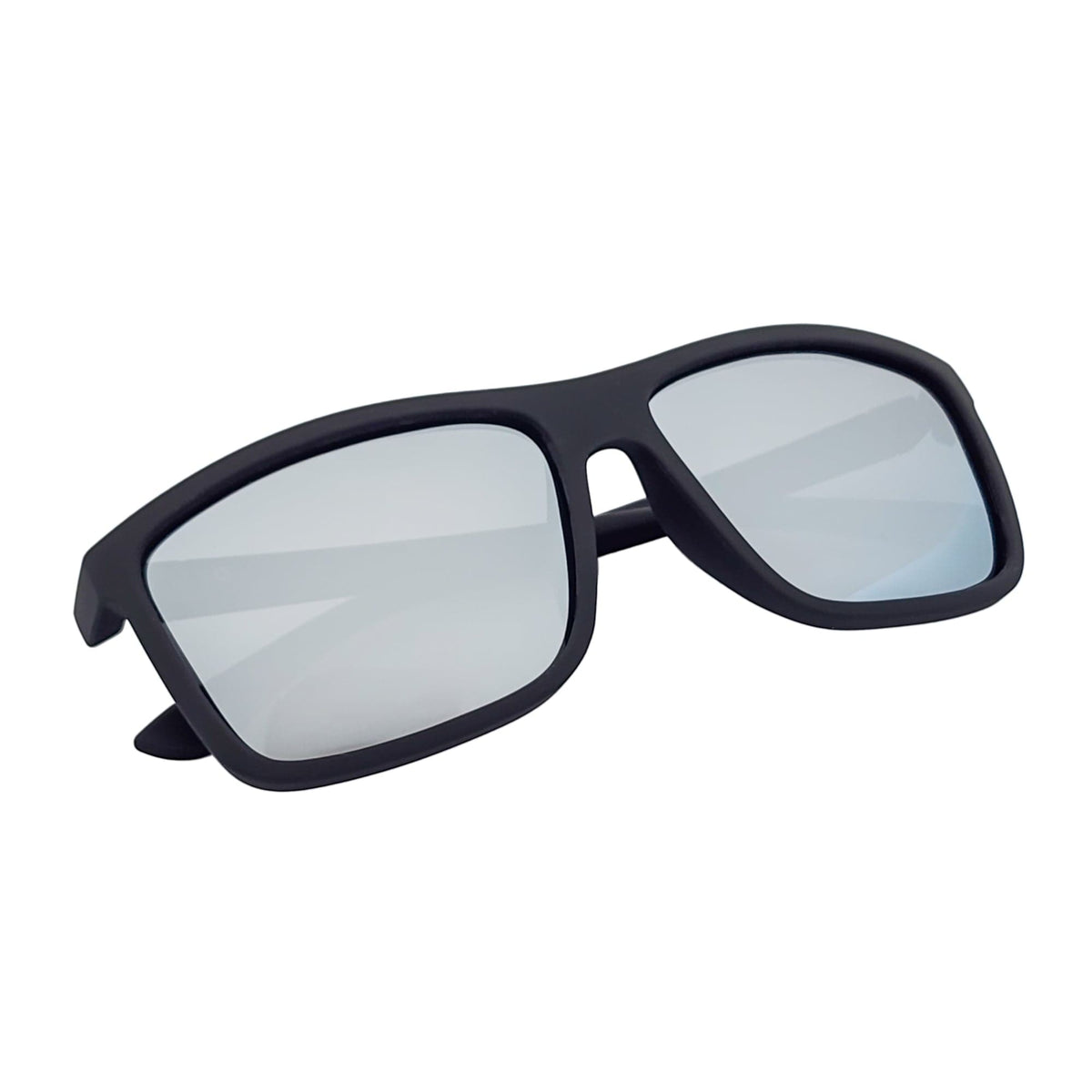 BRISTOL - Polarized Rectangle Sunglasses Soft Matte Black Silver Mirror-4