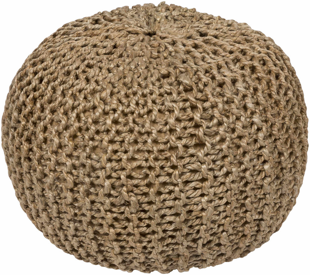 Tan hand-knitted natural jute floor pouf ottoman for rustic living room seating and decor. — view 2