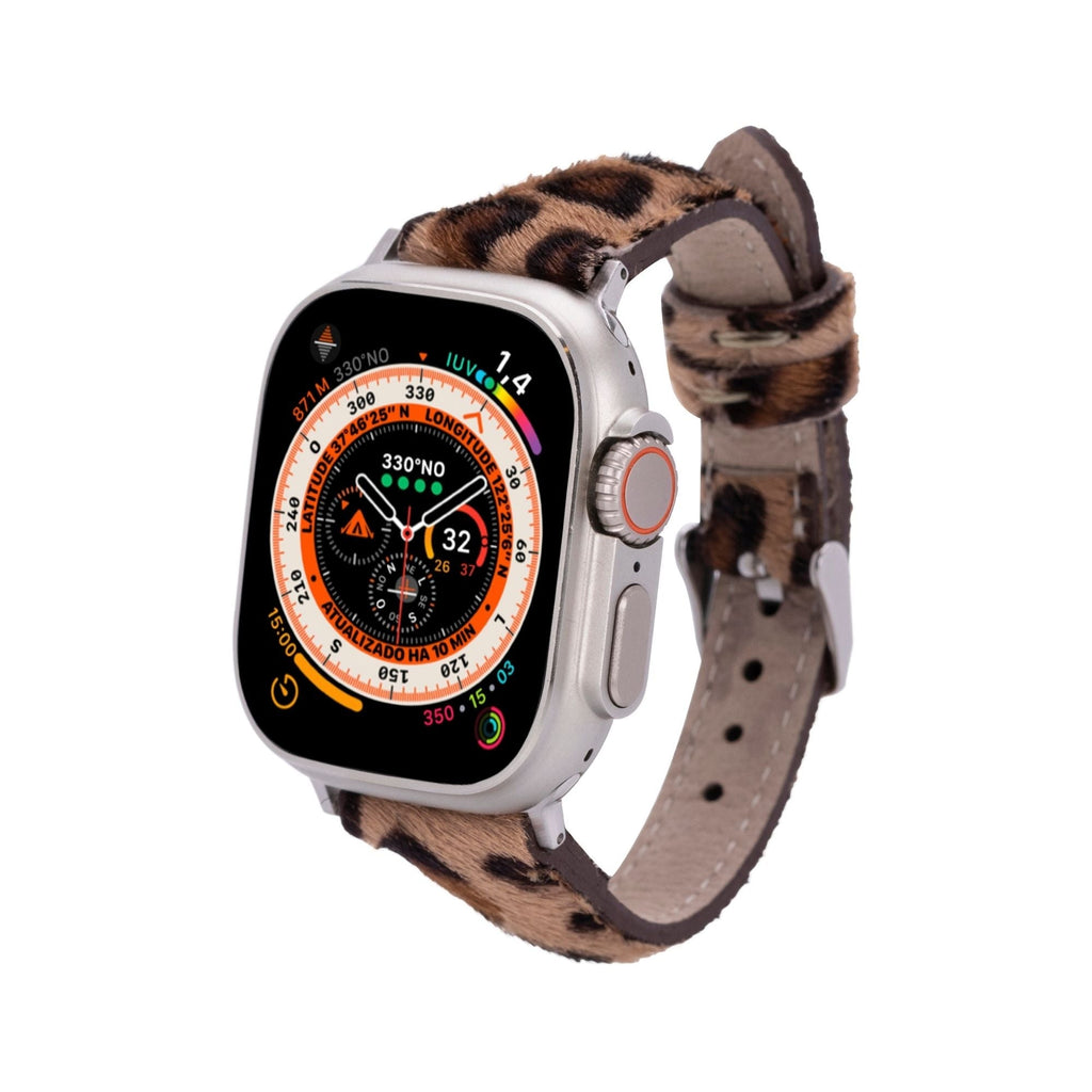 Buford slim genuine leather smartwatch band for Apple Watch showing premium finish and intricate stitching