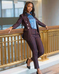 Burgundy stripped 2-piece pants suit (UK size 10)-1