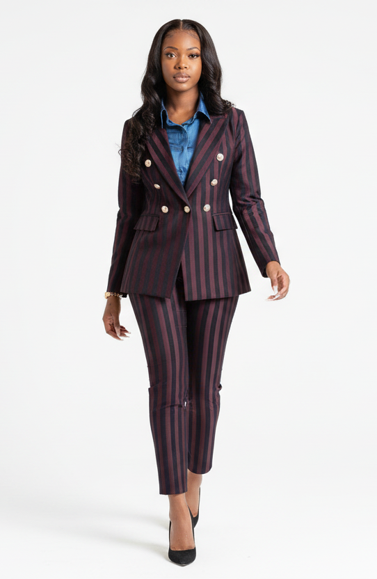 Burgundy stripped 2-piece pants suit (UK size 10)-2