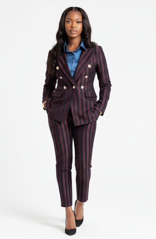 Burgundy stripped 2-piece pants suit (UK size 10)-0