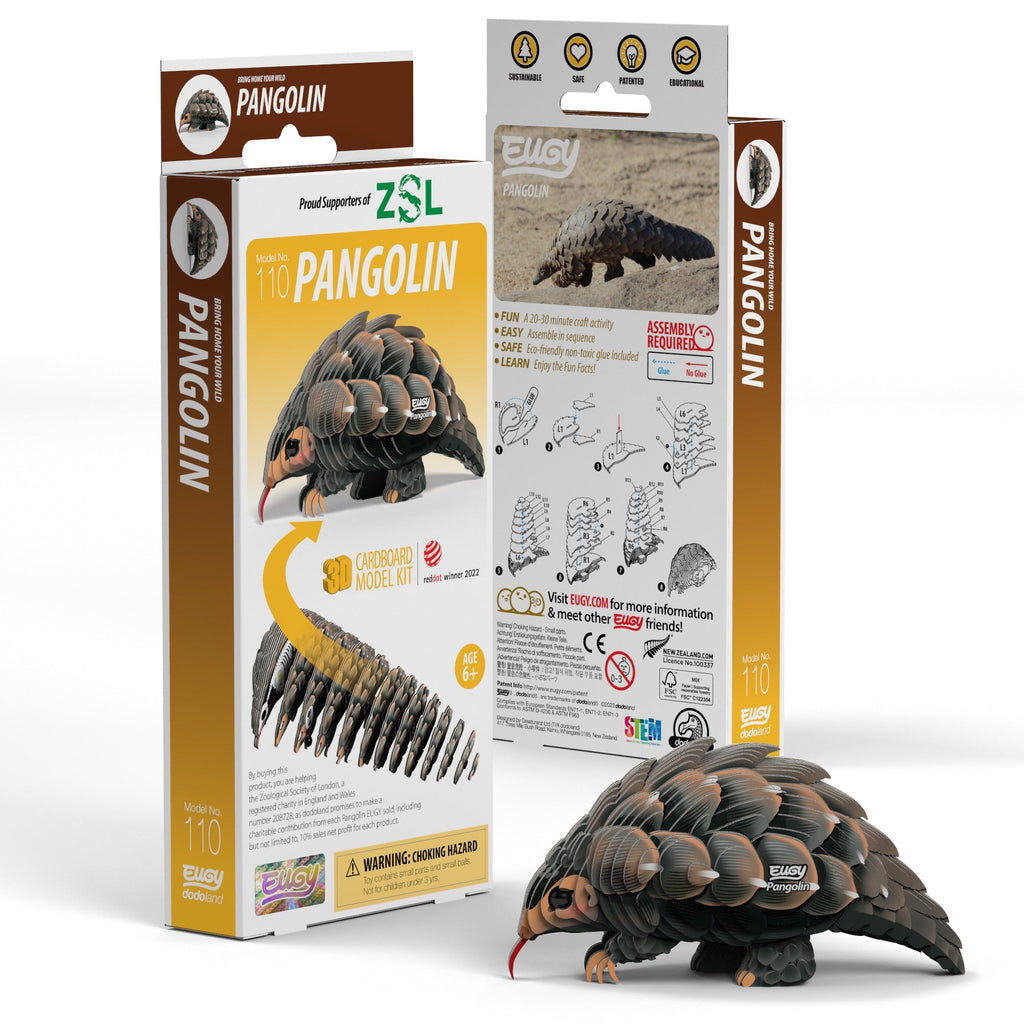 EUGY Pangolin 3D Puzzle made of eco-friendly brown cardboard featuring detailed protective scales