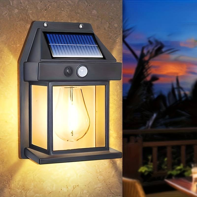 Two black plastic solar motion sensor LED outdoor security lights mounted on a wall — view 5