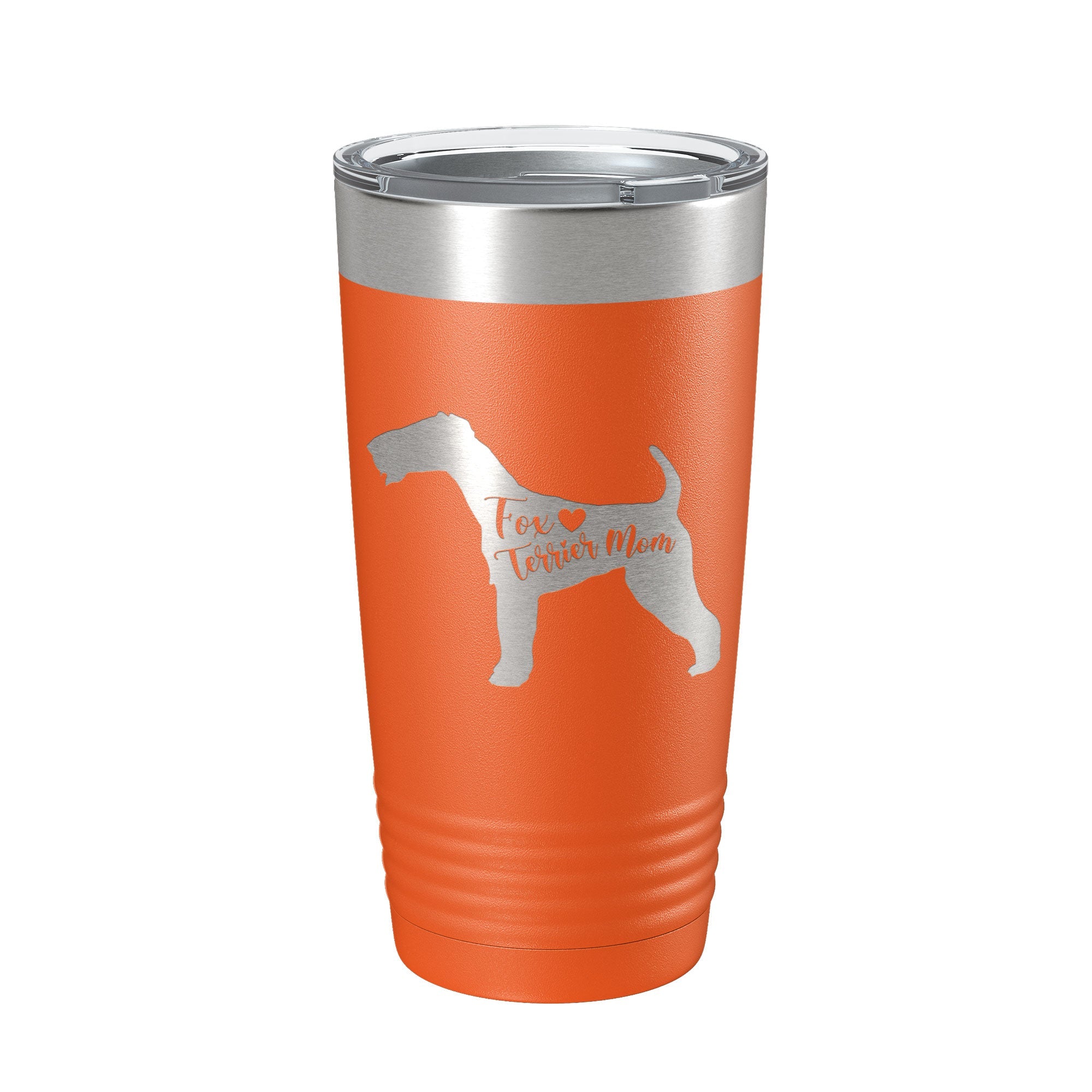 Fox Terrier mom 20oz insulated tumbler, laser engraved powder coated travel mug with clear lid — view 5