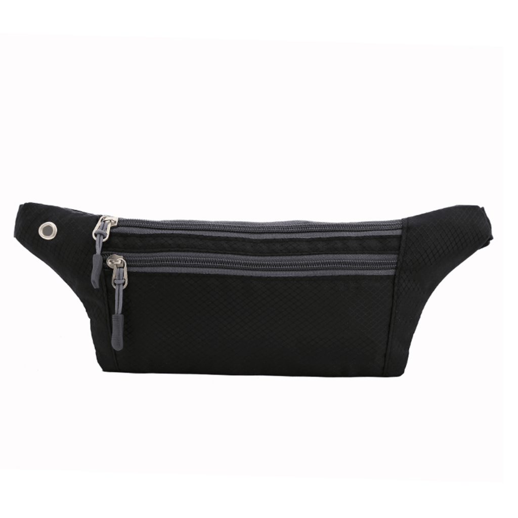 Waterproof nylon fanny pack and running belt with adjustable strap and multiple secure zipper pockets — view 2