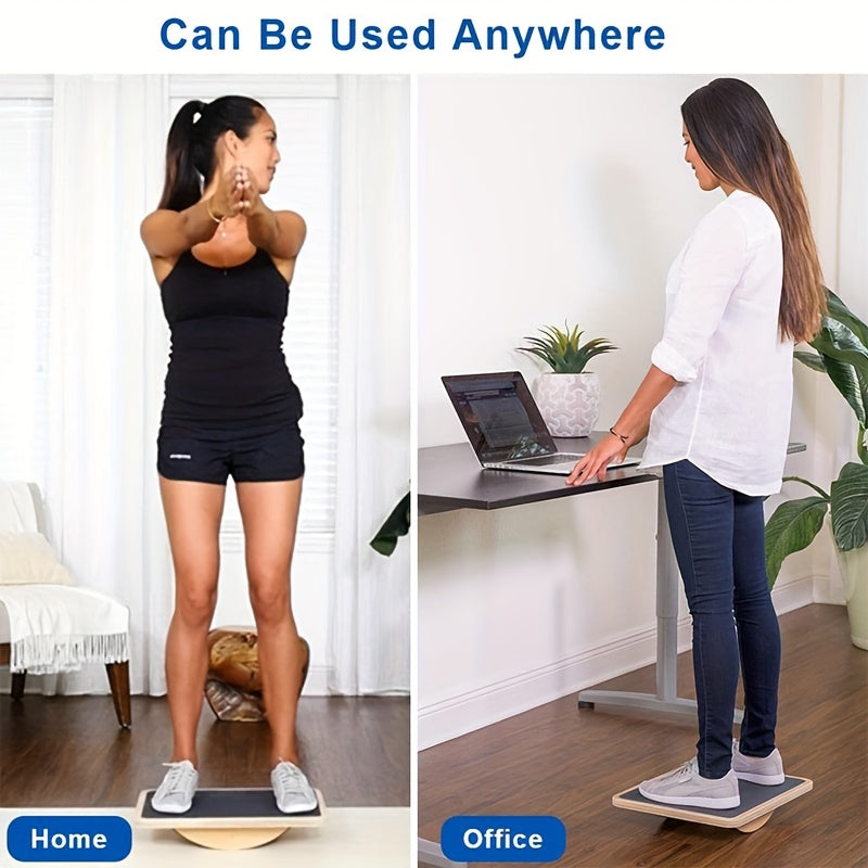 Wooden balance board with anti-slip roller for core strength and stability training at home — view 5