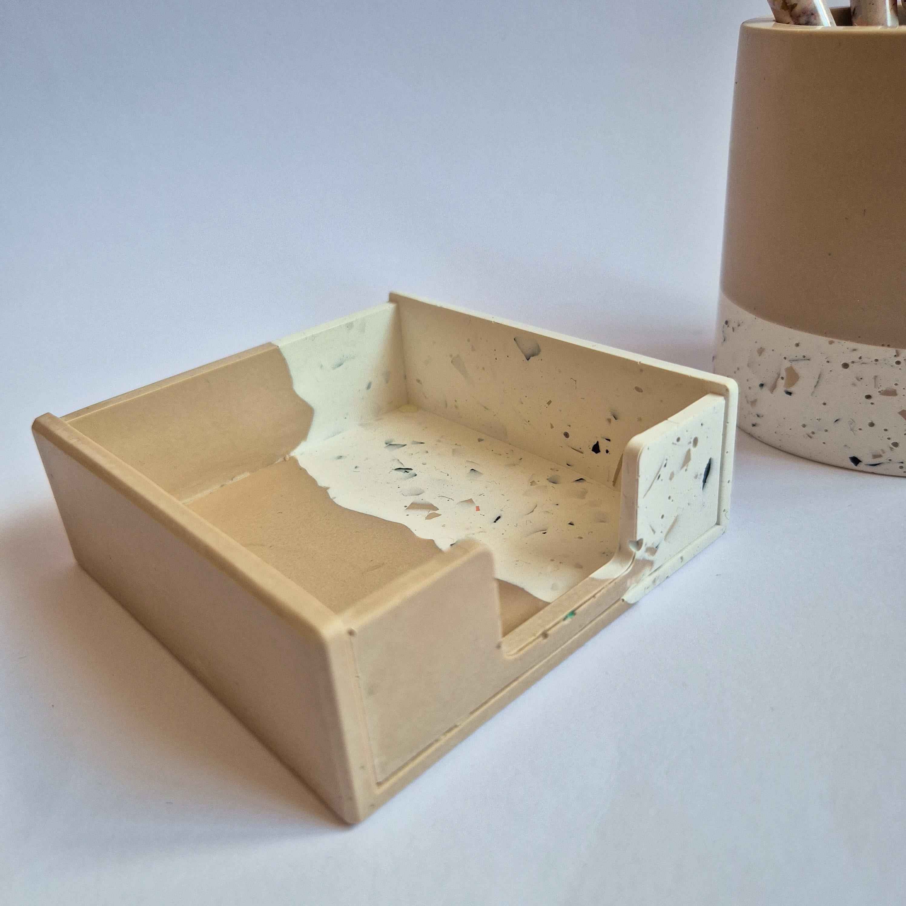 Handmade half terrazzo sticky note holder made of smooth eco friendly Jesmonite for desk organization — view 4