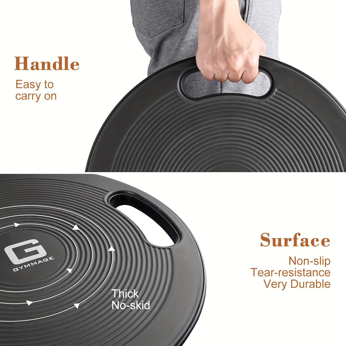 Black TPE balance board trainer with textured anti-slip surface for home gym fitness and core strength — view 5