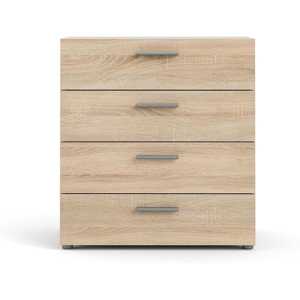 Oak structure four drawer chest with modern silver bar handles for bedroom or entryway storage — view 2