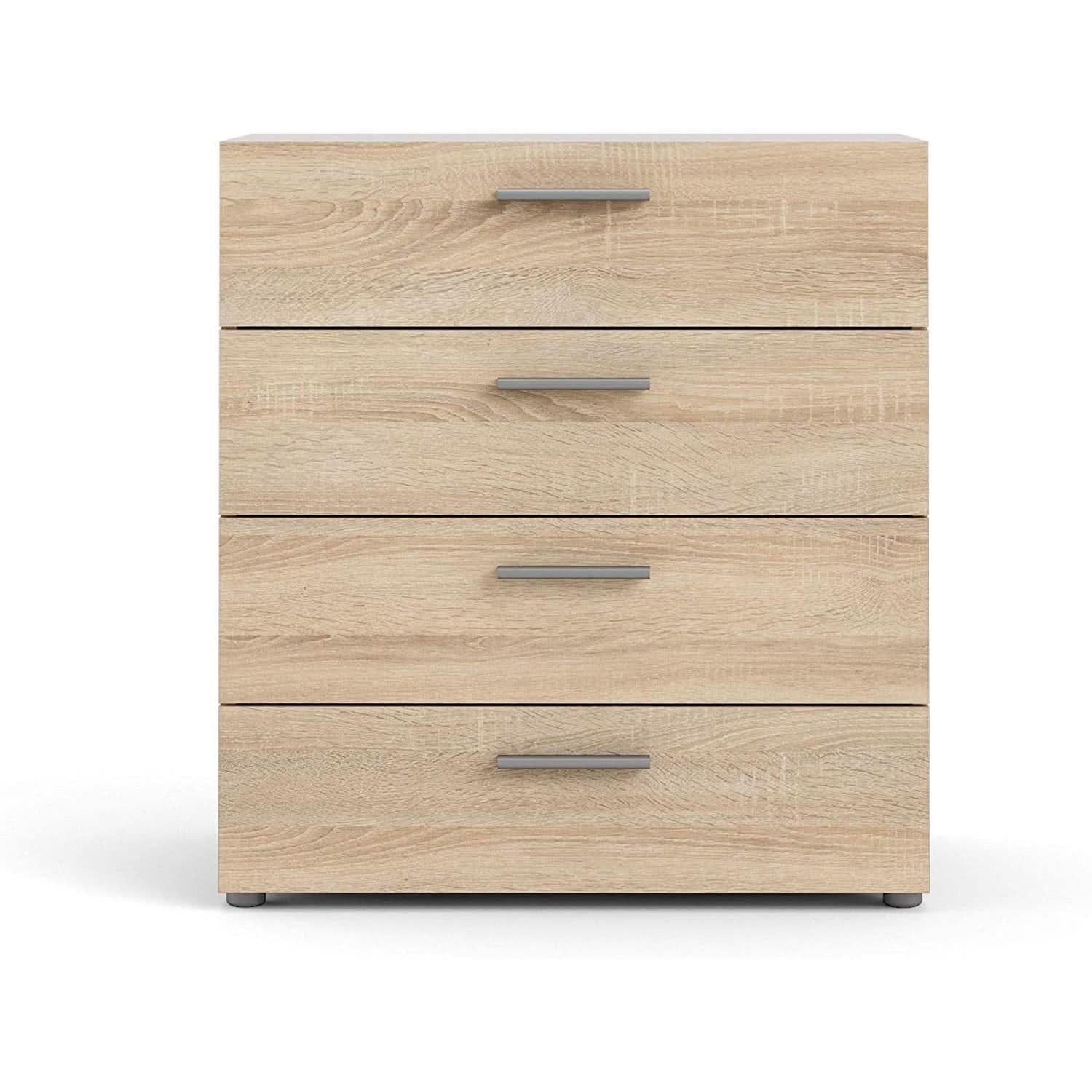 Oak structure four drawer chest with modern silver bar handles for bedroom or entryway storage — view 2