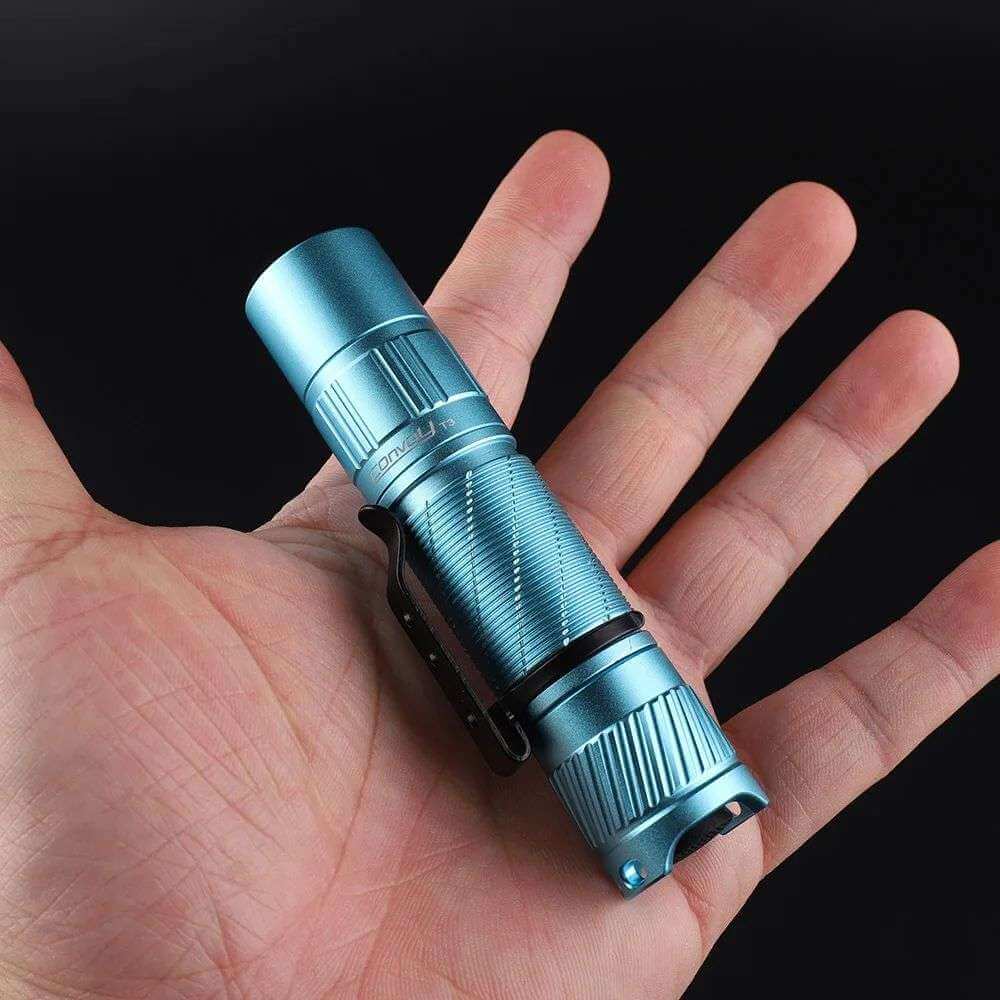 Convoy T3 14500 EDC flashlight in durable aluminum alloy with pocket clip and carry lanyard — view 2