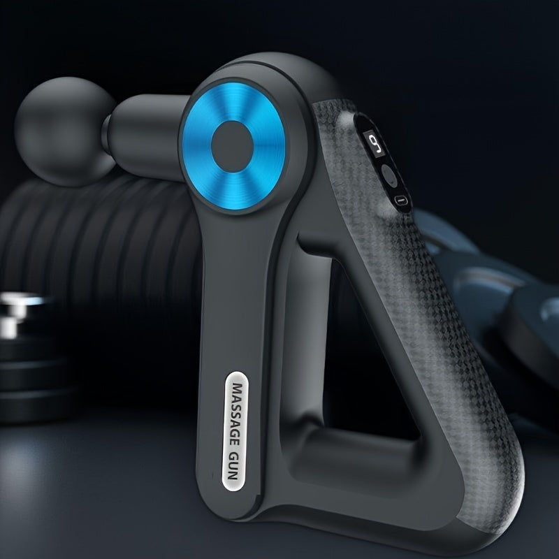 Black 9-speed rechargeable fascia massage gun with nine interchangeable attachment heads for deep tissue relief — view 3