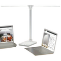 Modern white adjustable double-arm folding LED desk lamp for home office workspace