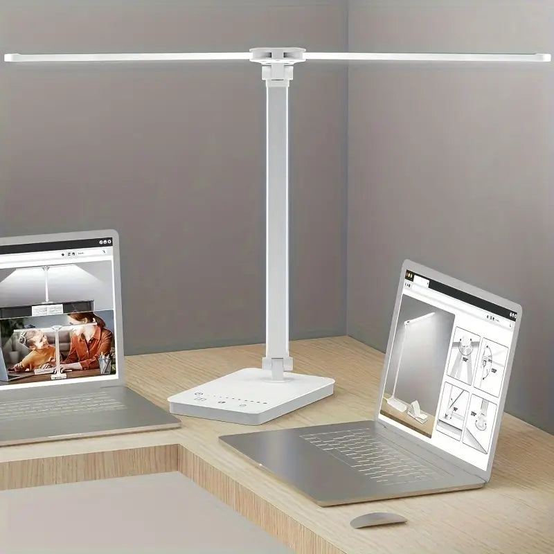 Modern white adjustable double-arm folding LED desk lamp for home office workspace — view 5