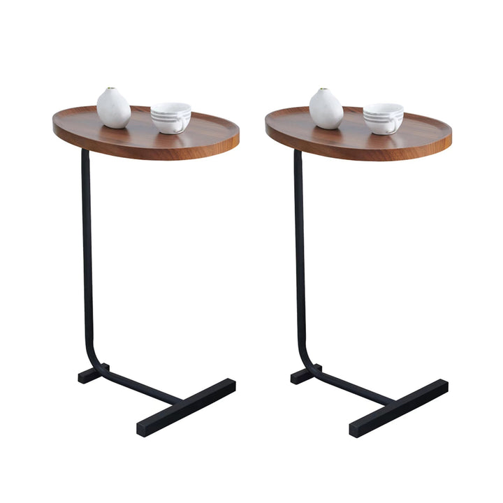 2-Pieces Brown C-shaped Side Table